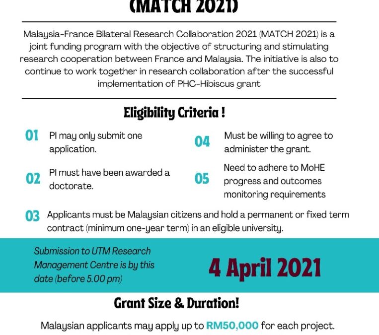 Malaysia-France Bilateral Research Collaboration 2021 (MATCH 2021)